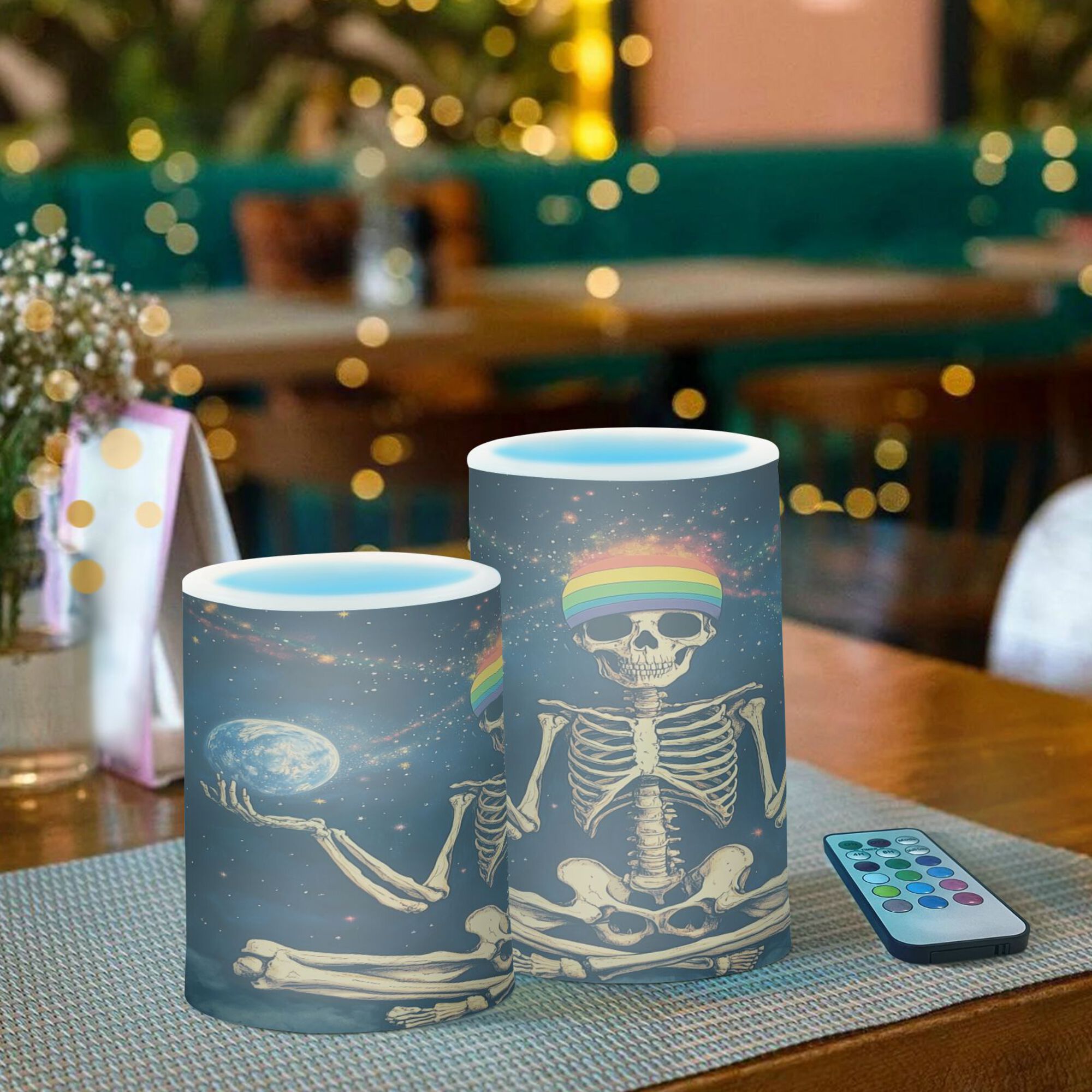 Yayeee Flameless Candles with Remote Flickering Battery Operated Multi Color Changing, Skeleton with Rainbow