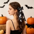 thumbnail image 5 of huayou Halloween Wired Edge Ribbon 180x2.43 Inch Black Base White Ghost Print Fabric Ribbon for Wreath Gift Wrapping Spooky Party Decor, 5 of 6