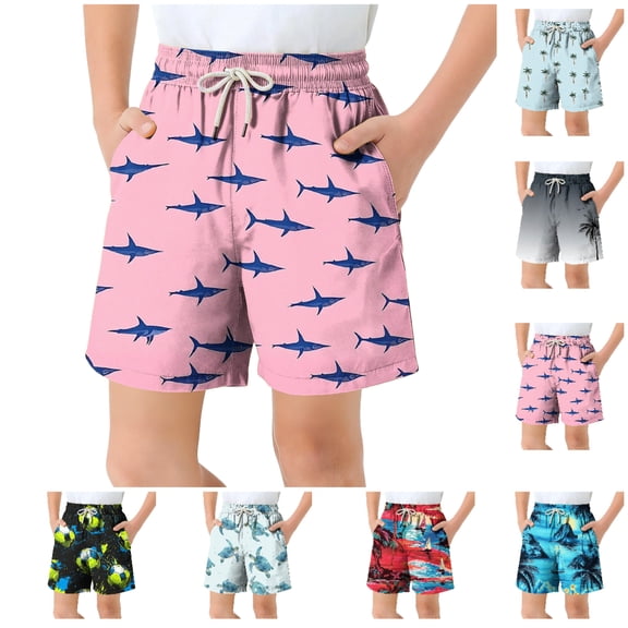 Afuyipoi ​Boys' Quick-Dry Swim Trunks（6-15 Years）, Children's Printed Beach Shorts with Pockets and Drawstring, Summer Casual Tropical Board Shorts Multicolor Size 8