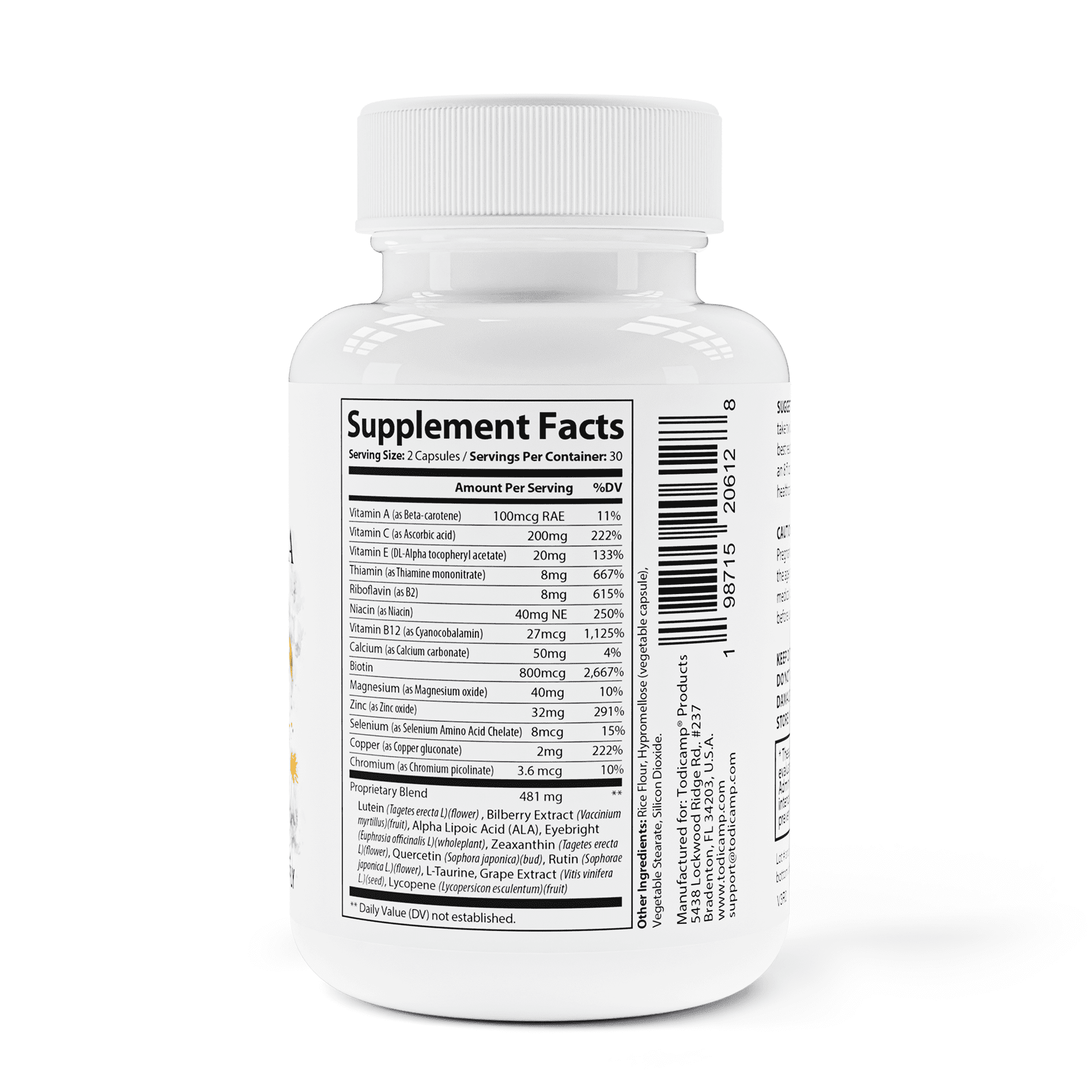 TODICAMP Vision Support Supplement with Lutein and Zeaxanthin Supplements, Lycopene Supplement & Bilberry Supplement for Eyes, Macular Health, Eye Pressure Support - Eye Vitamins for Seniors & Adults