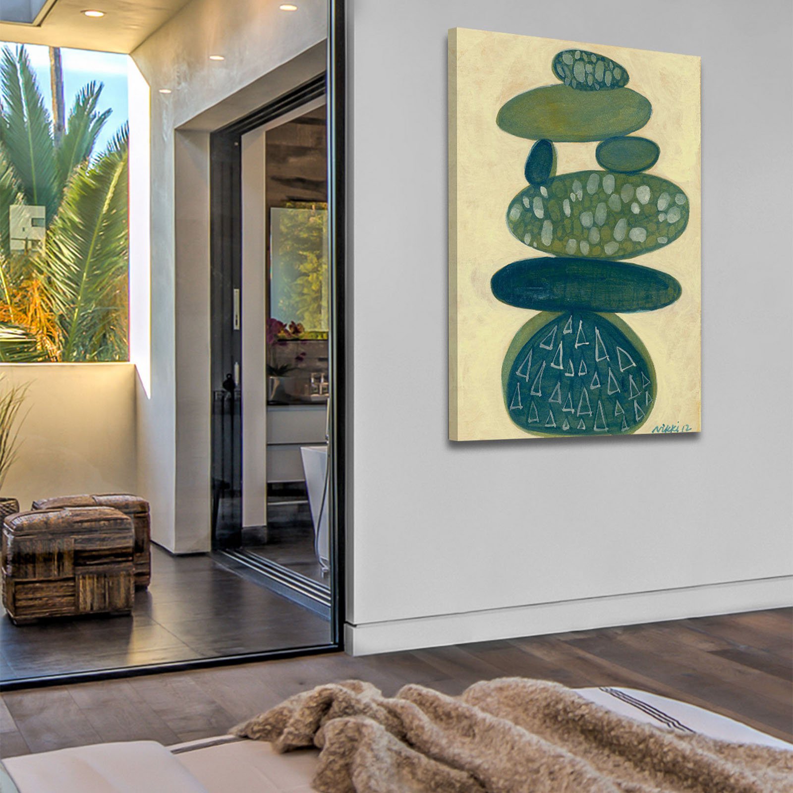 Marmont Hill "Blue Stack" by Nikki Galapon Painting Print on Wrapped Canvas