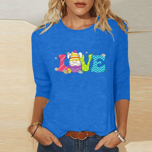 Xihbxyly Hauts Décontractés pour Femmes T-shirt Imprimé Col Rond de Pâques Manches 3/4 Col Rond Chandail Tendance à Petit Prix