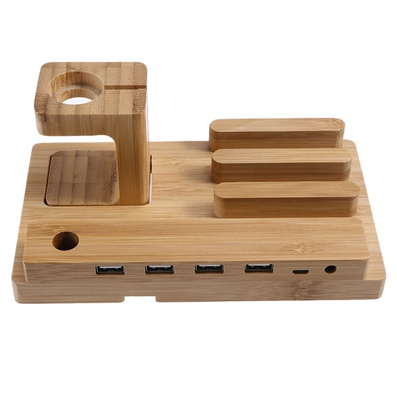 HOMEMAXS Charging Station Stand Wooden Dock 3 in 1 Bamboo Bracket Desk Holder for Watch