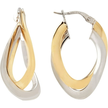Simply Gold 14kt Yellow and White Gold 1" Double Oval Hoop Earrings