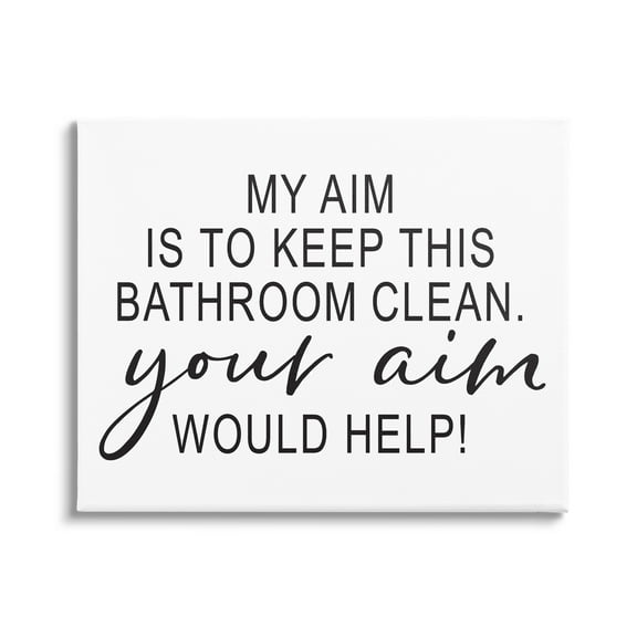 Stupell Industries Bathroom Aim Humorous Typography Washroom Signage Graphic Art Gallery Wrapped Canvas Print Wall Art, Design by Lettered and Lined