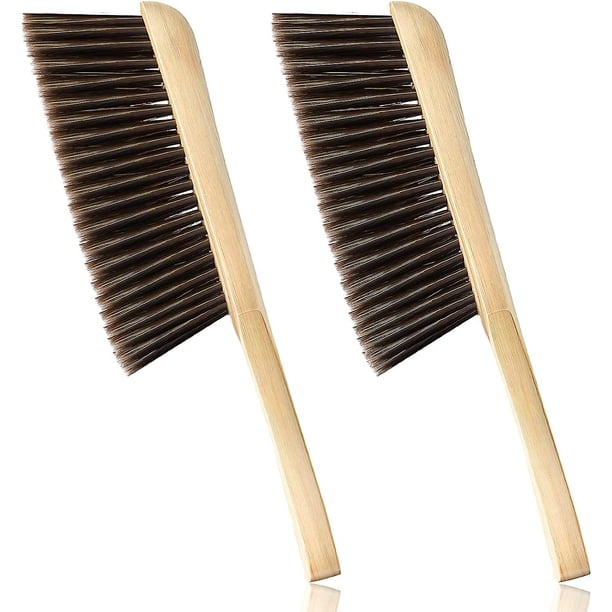 2 Piezas Cepillos de Banco de Madera Cepillo para Chimenea Cepillo de Banco de Pelo de Caballo Cerdas Suaves Mango Largo de Madera Cepillo para Polvo para Hogar Coche Ordenado Taller de Made