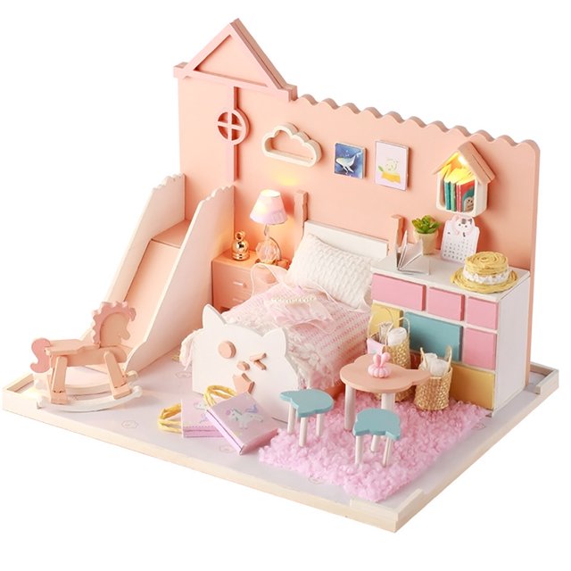 Kit de Maison de Poupée Miniature 3D DIY Lumière LED Kit d'Artisanat en Bois Modèle de Maison Miniature