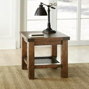 Hailee End Table: Industrial Style with Antique Oak Finish and Metal Accents