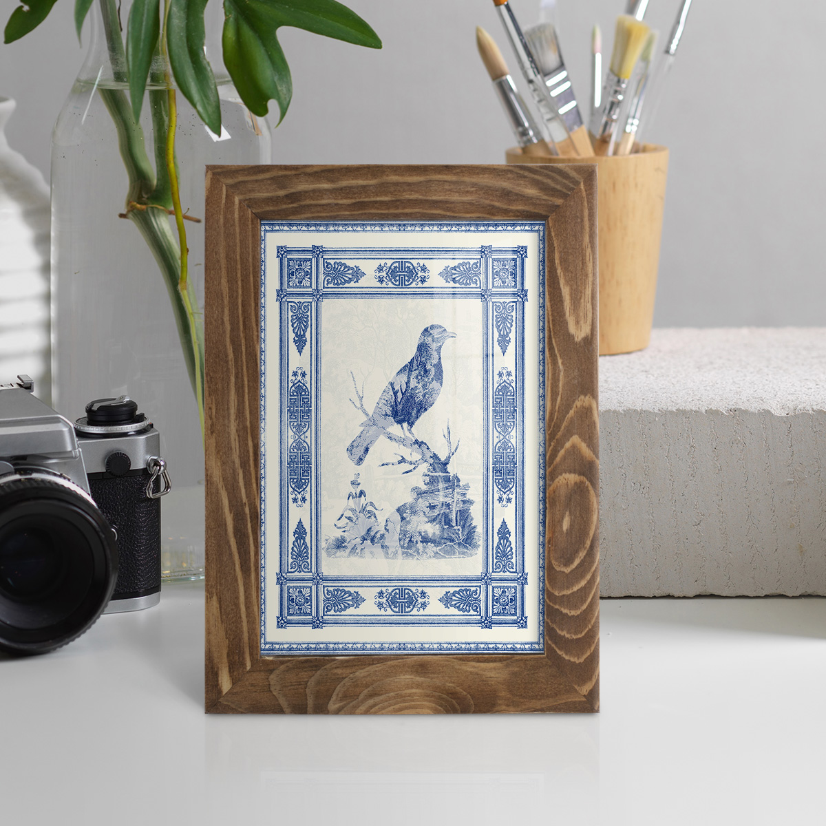 Toile de Jouy I -Framed Print w/glass-Walnut