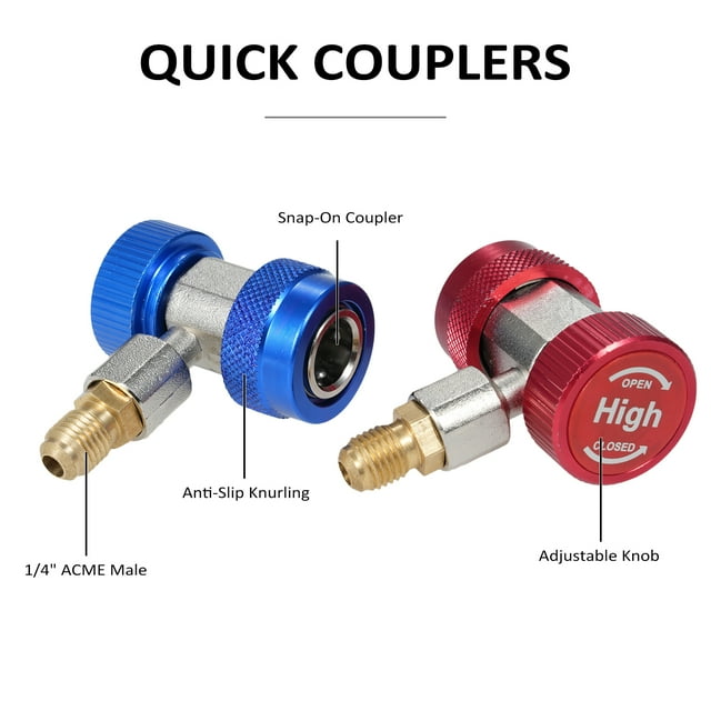 Adapter A/C R134A Adapter Set with Puncture Style R134A Can Tap, AC R134A Quick Coupler Hose Connector Fitting Kit with Tank Adapter & Valve Core Remover