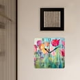 thumbnail image 3 of 10 Inch Wall Clock Battery Operated Silent Clock Decorative for Office, Kitchen, Outdoor, Living Room，Glass Painting Pink Tulips Creative, 3 of 4