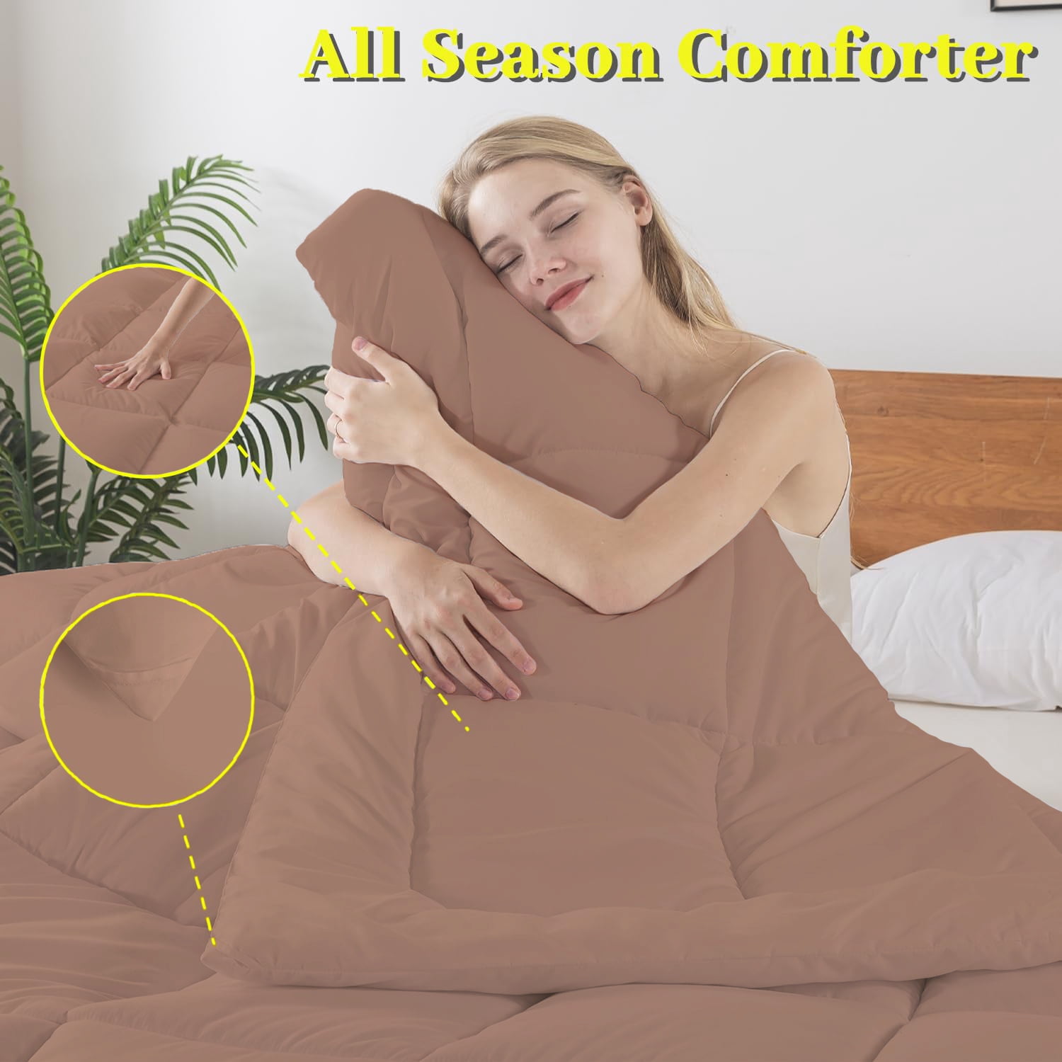 BedTreat Down Alternative Comforter with Corner Tabs - All Season Quilted King Size 240 GSM Coffee Comforter, Machine Washable Microfiber Bedding