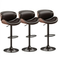 Aowos Bar Stools Modern Adjustable Swivel Barstools, Armless Kitchen Counter PU Leather Upholstered Bar Stool Island Barstool with Back Set of 3, Brown
