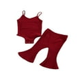 thumbnail image 4 of 2PCS Infant Baby Girls V-Neck Solid Color Sleeveless Jumpsuit Bell-Bottom Suit Wine Red 18-24 Months, 4 of 9