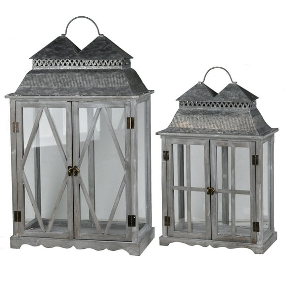 A & B Home Silver Scape Indoor Lanterns - Set of 2