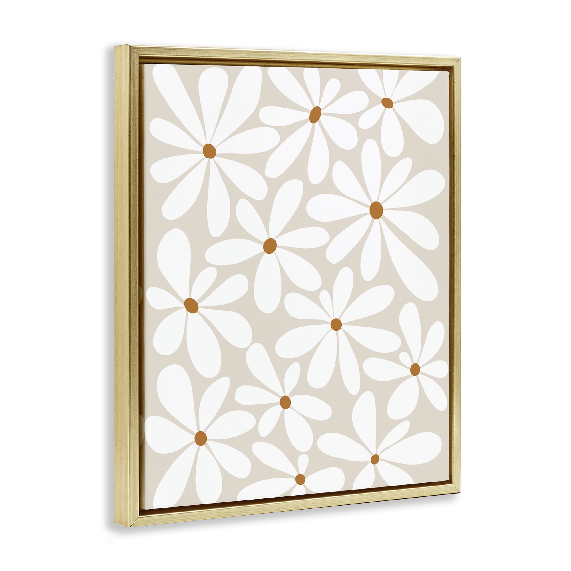 Stupell Industries Beige & White Daisies Gold Framed Floater Canvas Wall Art, design by Susan Ball