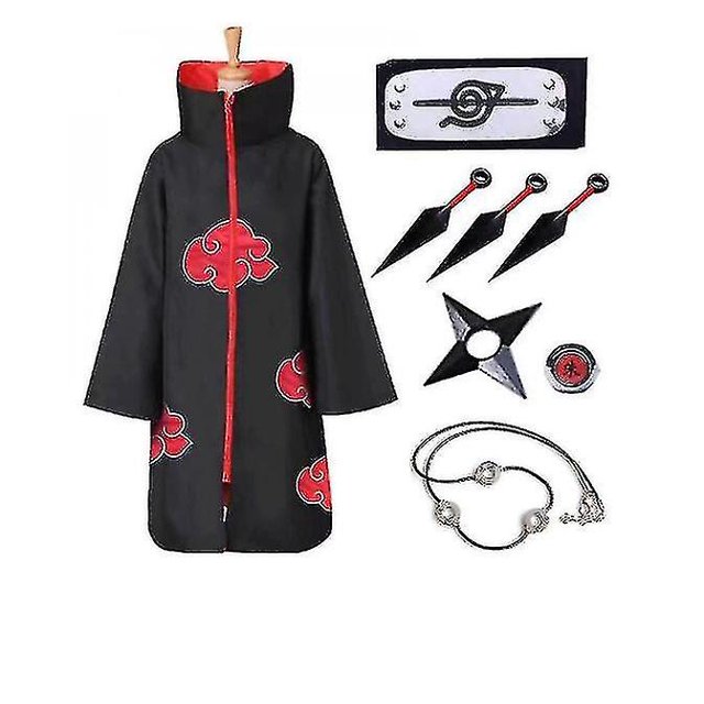 Akatsuki Cloak Anime Costume Kit Itachi Robe Halloween Long Cape 8 piezas Set-1 LingWen 8390612355677