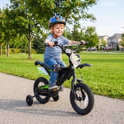 Costway 12 Kids Bike Motocross Style with Removable Training Wheels Dual Brake System for Ages 3-4 Years Black
