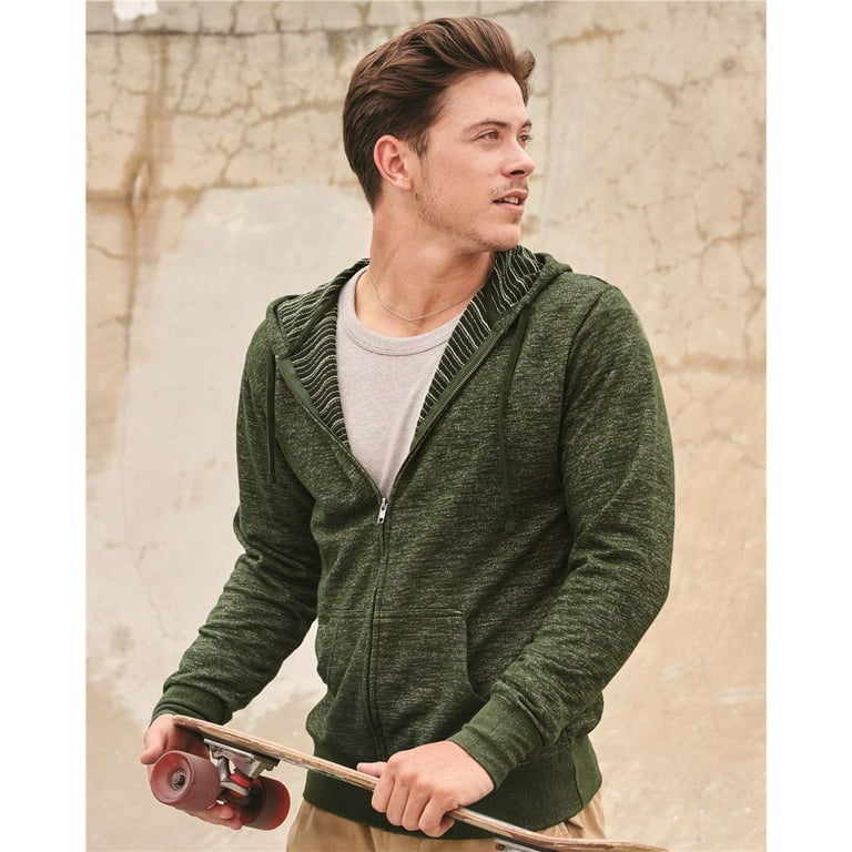 【SATIIIZ】Leaf Pigment Brushed Crop Hood Zip Up Independent Trading Co. Baja Stripe French Terry Full-Zip