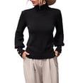 thumbnail image 1 of Suéteres de Cuello Alto para Mujer, Suéteres de Punto con Mangas Abullonadas para Otoño e Invierno Negro M, 1 of 8