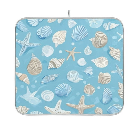 

Light Blue Seashells and Starfish Dish Drying Mat Kitchen Mats Microfiber Counter Absorbent Dish Pad Drainer Rack