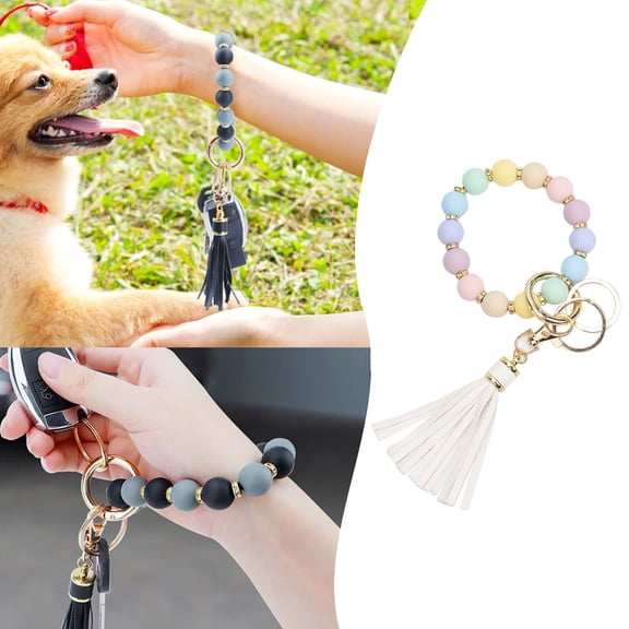 Keychains Silicone Beaded Bracelet Wrist Keychain Hanging Ornament with European Tassel Hand Chain and Key Ring for Stylish Accessory