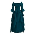thumbnail image 4 of Women's Fashion Long Sleeve,Women's Vintage Solid Color Lace Collar 3/4 Sleeve Cos Dress Blue, 4 of 7