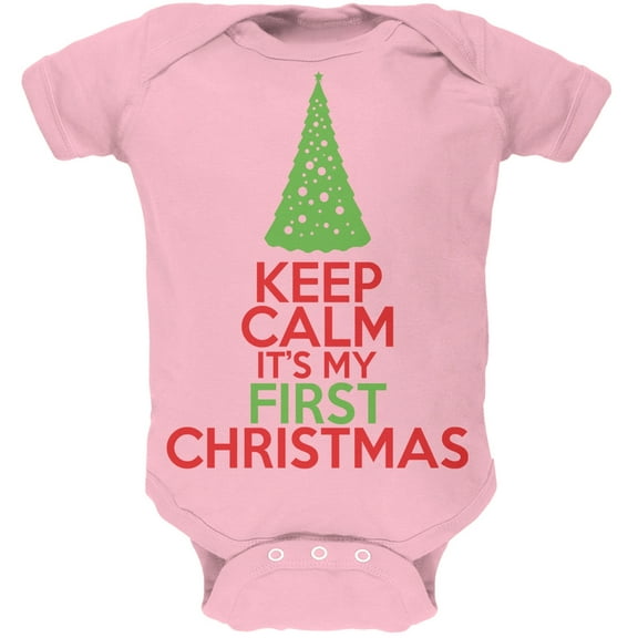 Keep Calm It's My First Christmas Pink Baby One Piece - 3-6 months