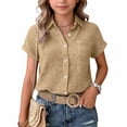 thumbnail image 3 of EnJoCho Toddler Girl Short Sleeve Shirt Girls Linen Shirt Button Down Short Sleeve Cotton Shirts Teen Girl Summer Hawaiian Top Fashion, 3 of 4