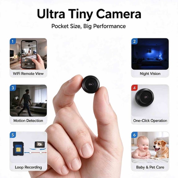 Ultra Tiny Pocket Size 4K Home Security Camera, WiFi Remote Live View, Infrared Night Vision, Motion Detection Alert, Auto Loop Recording, One-Click Operation, Portable Indoor Monitor Camera for Baby