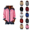 thumbnail image 1 of Chemises à Manches Longues pour Femmes Printemps 2026 Mode Col Rond Boutonné Patchwork en Denim Chemise Décontractée Blouse Haut, 1 of 7