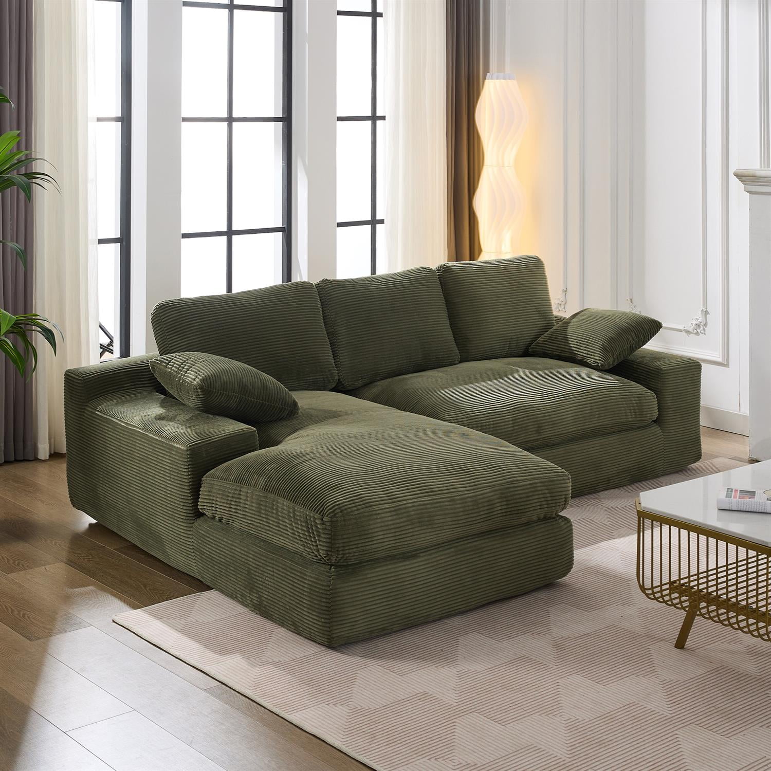Demi Bonn 99"x69" L-Shape Modular Sectional Sofa Set, Modern Minimalist Upholstered Sleeper Couch for Bedroom & Living Room, No Installation, Green
