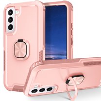 Nalacover For Samsung Galaxy S23 Slim Case,Luxury Hybrid Hard PC and TPU Rugged Bumper 3-In-1 Rotatable Magnetic Ring Kickstand Four Corner Guard Shockproof Anti-Scratch Back Phone Cover.Rosegold