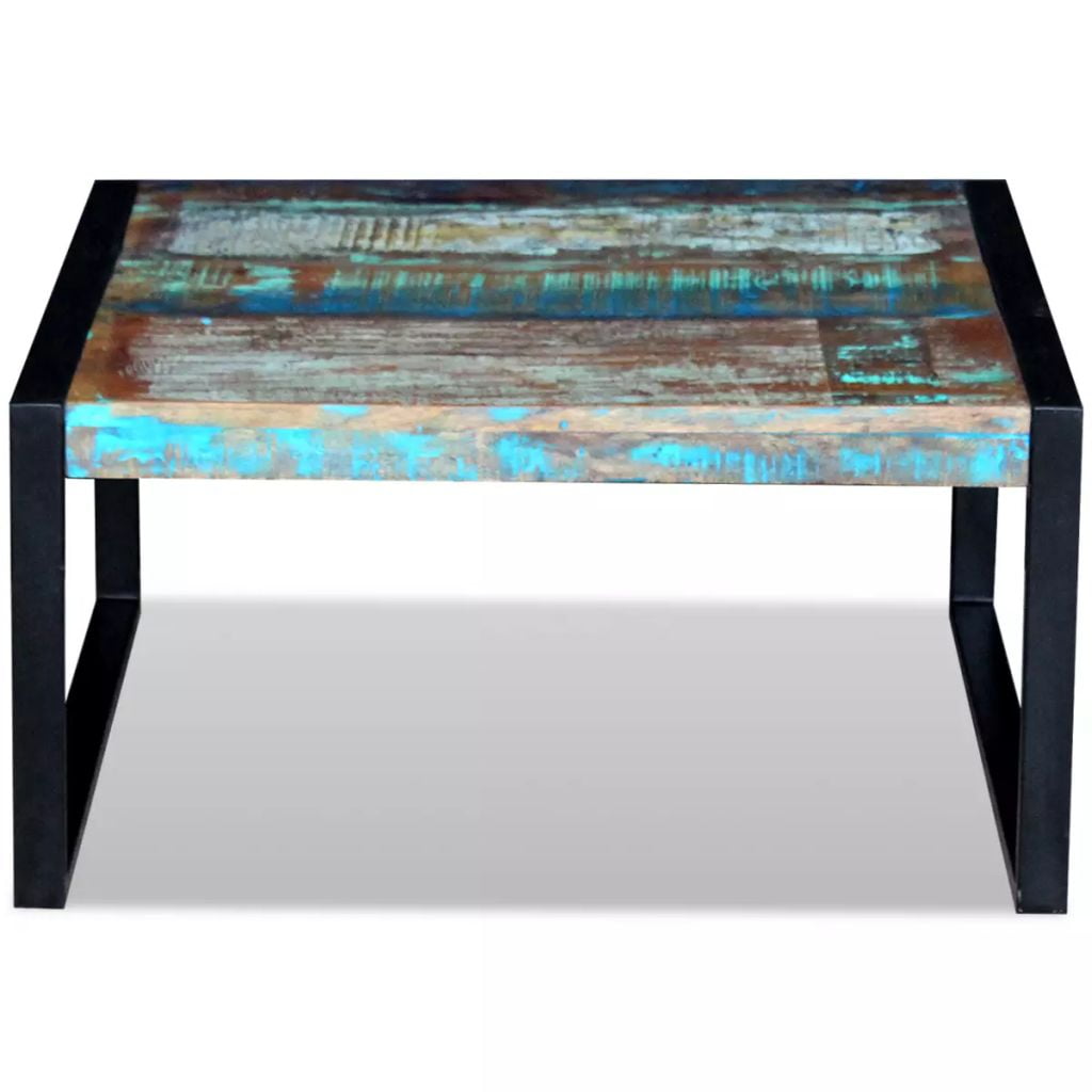 Solid Reclaimed Wood Coffee Couch, Side Tea Table Multicolor Steel Frame