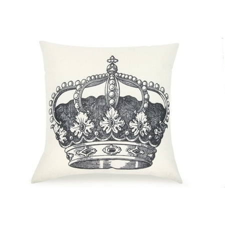 Crown Princess Fur Pal Fabric Blended Linen Square 18x18 Pillow Cover Royal Crown King Queen Princess Prince ()