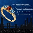 thumbnail image 2 of Gem Stone King 18K Yellow Gold Plated Silver 3-Stone Ring Oval Red Garnet and Vivid Persian Blue Moissanite (1.99 Cttw, Size 6), 2 of 6