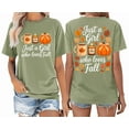 thumbnail image 4 of Just A Girl Who Loves Fall Shirt Pumpkin Cozy Autumn Vneck T-Shirt Funny Women Graphic Tee, 4 of 7