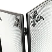 Lavish Home 3 Panel Foldable Black Fireplace Screen - Arched Fireplace Gate with Classic Leaf Motif Protective Mesh