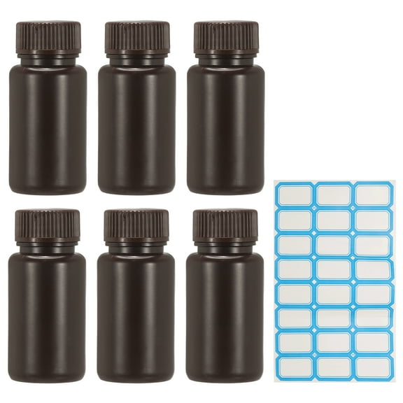 Uxcell 6Pcs Plastic Reagent Bottles, 2.1oz Laboratory Grade Chemical Sample Bottles HDPE Leak-Proof Liquids Storage Containers for Lab Reagents Travel Toiletries, Brown