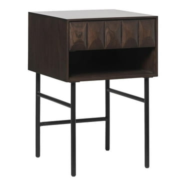 Modern 27-inch High Side Table with Drawer - Espresso Oak