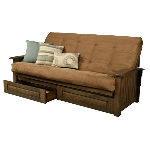 Kodiak Furniture Washington Queen-size Wood Storage Futon-Suede Peat Mattress
