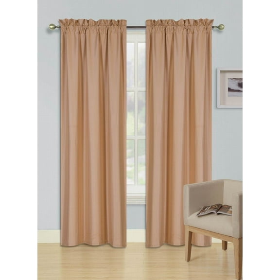 1 Set R64 blackout thermal rod pocket panel solid gold color treatment window 100% privacy for bedroom or any room size 35" wide X 63" length