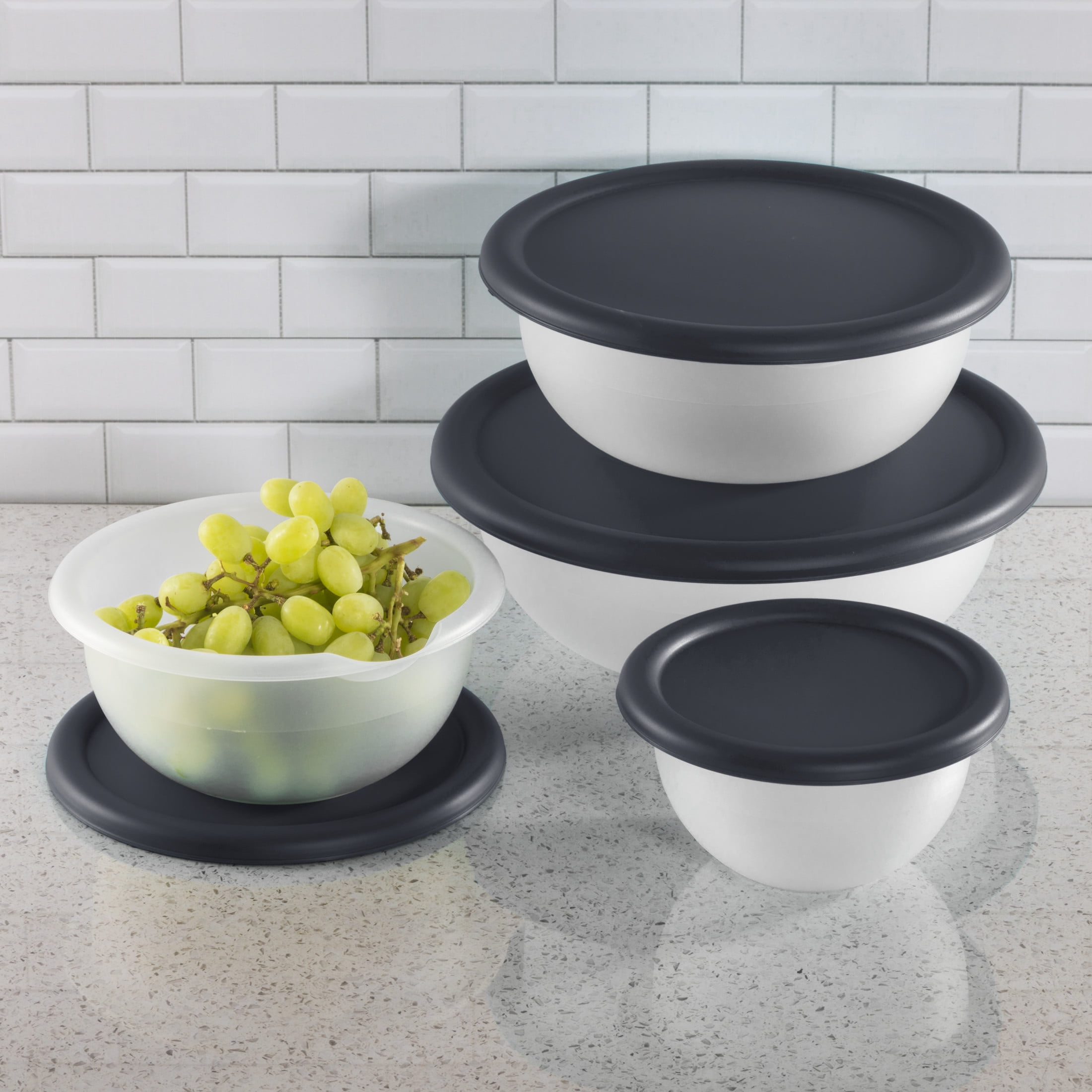 Mainstays 8 Piece Covered Bowl Set, Four Lidded Sizes, For Prep, Serve & Store, Dark Gray, 2 Count