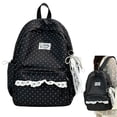 thumbnail image 4 of Black Polka Dot Backpack Bow Backpack - Coquette Back Pack with Lace Trim & Plush Charm, Kawaii Casual Daypack for Classes travel Coquette Backpack Lace Backpack, 4 of 5