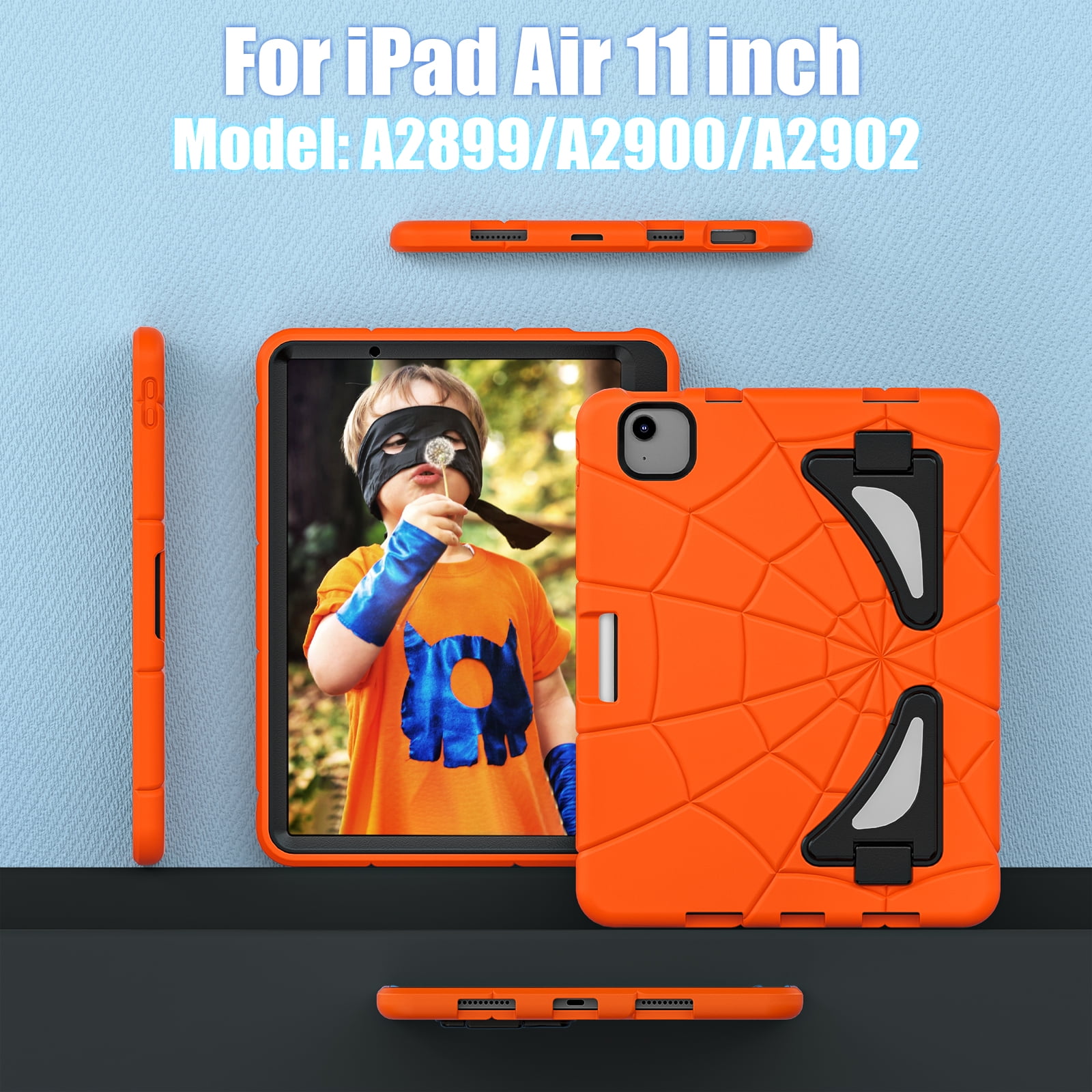 Allytechgroup iPad Pro 11 2024 Case, Cute Stylish Design Kids Friendly Rugged Kickstand Lightweight Silicone PC Case with Pencil Holder for Apple iPad Pro 11 Inch 2024, Orange+Black