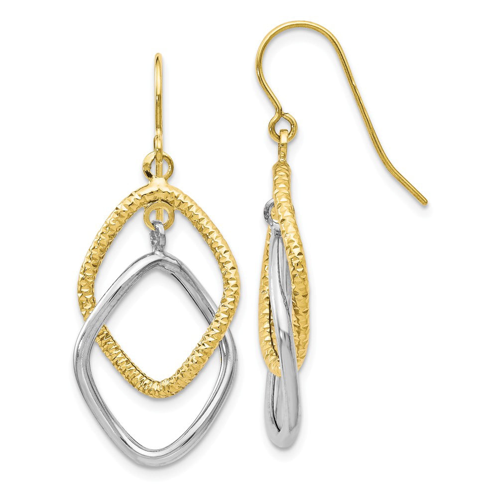 FB Jewels Solid Leslies 10K White And Yellow Two Tone Gold Polished Shepherd Hook Dangle Earrings 