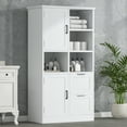 thumbnail image 3 of Knubmt Wood Storage Cabinet with 2 Drawers, 2 Doors Freestanding Bathroom Cabinet with Open Shelve and Inner Shelf, White, 3 of 10