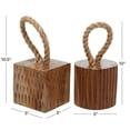thumbnail image 4 of 5"W, 10"H Brown Teak Wood Handmade Door Stopper Geometric Sculpture with Rope Accent, by DecMode (2 Count), 4 of 11