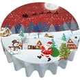 thumbnail image 2 of Christmas Tablecloth, Snowman Winter Tablecloth Round 60 Inch, Tree Santa Sleigh Gifts Moon Snow Table Cloth Farmhouse Red Tablecloths for Picnic Party Outdoor Dining Room Christmas Decorations, 2 of 5