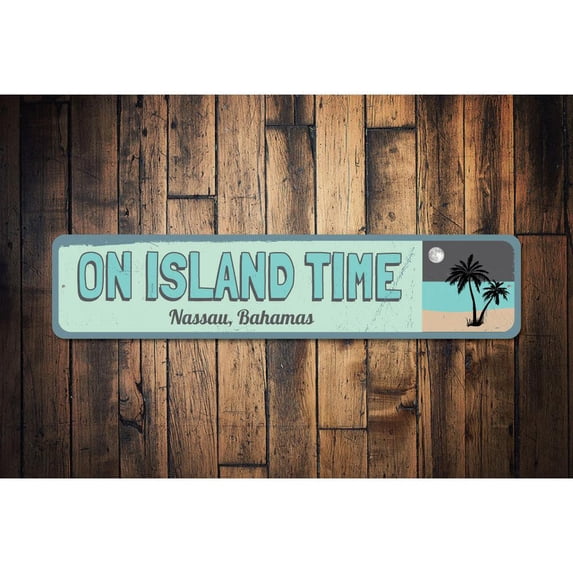 On Island Time Novelty Sign, Metal Wall Decor - 4x18 inches